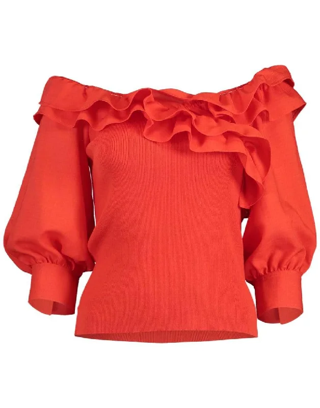 Fiery Red Daisy Knit Top Chic Knit Top