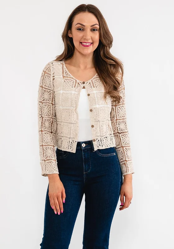 Seventy1 Crochet Patchwork Cardigan, Beige Elasticated Padded Insulated Elasticated Padded Insulated Seventy1 Crochet Patchwork Cardigan, Beige Elasticated Padded Insulated Elasticated Padded Insulated