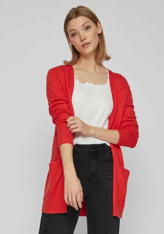 Vila Soft Knit Open Cardigan, Flame Scarlet Handmade Hand-knitted Hand-woven Handmade Hand-knitted Hand-woven