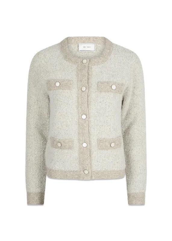 Vivia Knit Cardigan - Beige Melange Chenille Blend Fleece Blend Nylon Blend