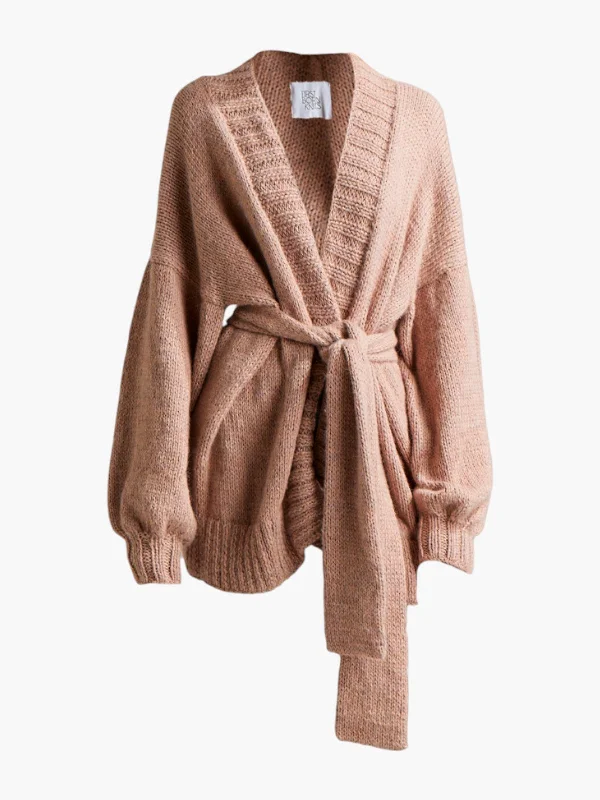 Demoiselle Cardigan | Nude Collared Crew Neck Turtle Neck