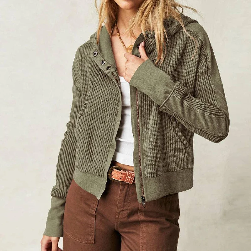 Ladies Zipper Open Hooded Daily Jacket EWLA Corduroy Jacket Velvet Jacket Brocade Jacket Corduroy Jacket Velvet Jacket Brocade Jacket