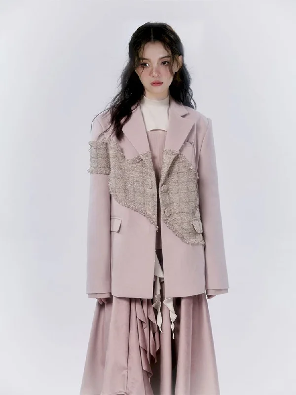 Pink Loose Small Fragrance Splicing Blazer 【s0000007797】 Slimming Women's Blazer