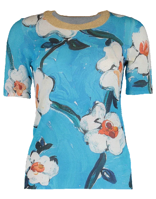 Siemara Floral Print Knit Top Emerald Green Knit Top