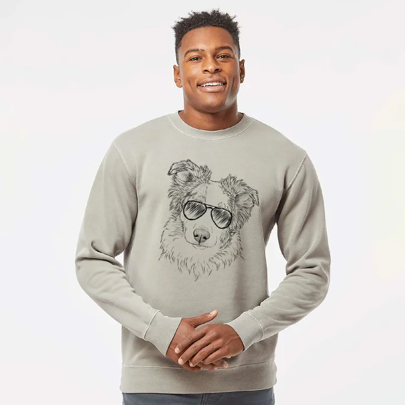 Aviator HoneyBee the Miniature Australian Shepherd - Unisex Pigment Dyed Crew Sweatshirt Hoodie with Cuffed Sleeves Snug Secure Hoodie with Cuffed Sleeves Snug Secure