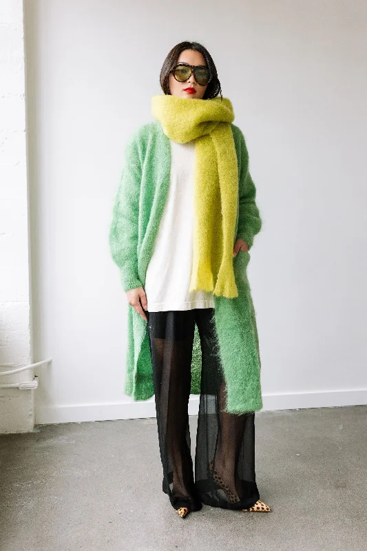 Mohair Blend Fluffy Cardigan (Aloe) Fitted Loose Oversized