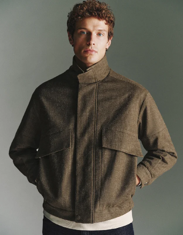 Stand Collar Woolen Jacket Zip Front Button Front Snap Front Zip Front Button Front Snap Front