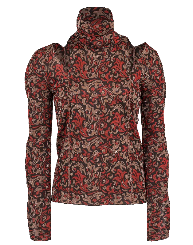 Baroque Jacquard Knit Top Ruby Red Knit Shirt