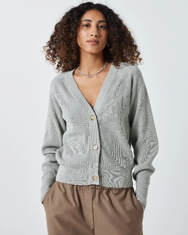 Cardine G007 Cardigan - Light Grey Melange Front Pockets Side Pockets Patch Pockets