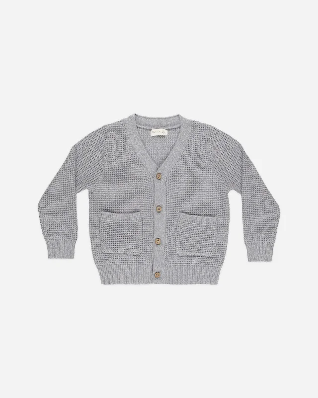 Wynn Cardigan || Dusty Blue Denim Fabric Leather Fabric Suede Fabric