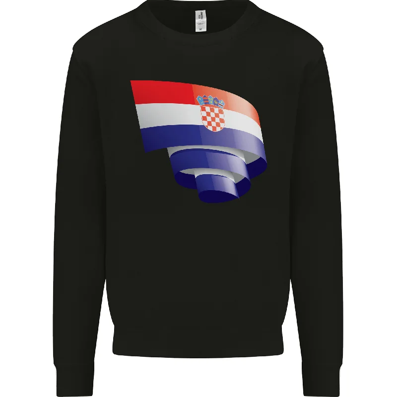 Curled Croatia Flag Croatian Day Football Mens Sweatshirt Jumper Hoodie with Magnetic Closure Innovative Modern Hoodie with Magnetic Closure Innovative Modern