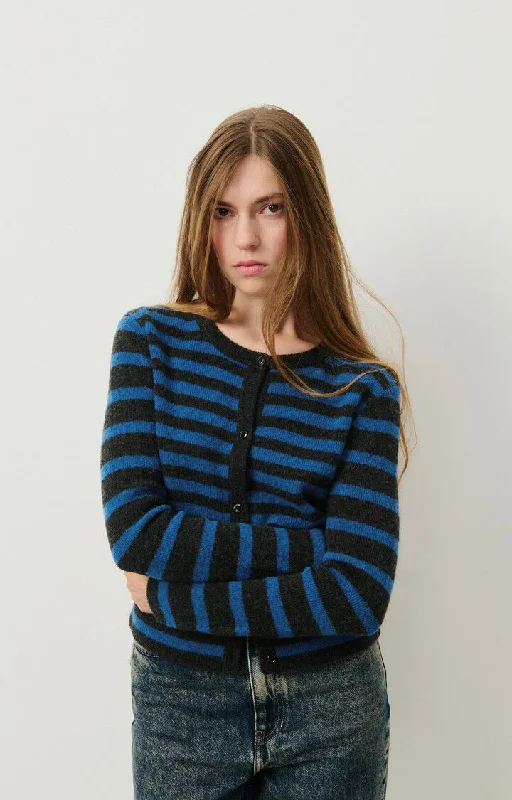 Raxow Cardigan - Olympiad Striped Charcoal Melange Velvet Chenille Corduroy