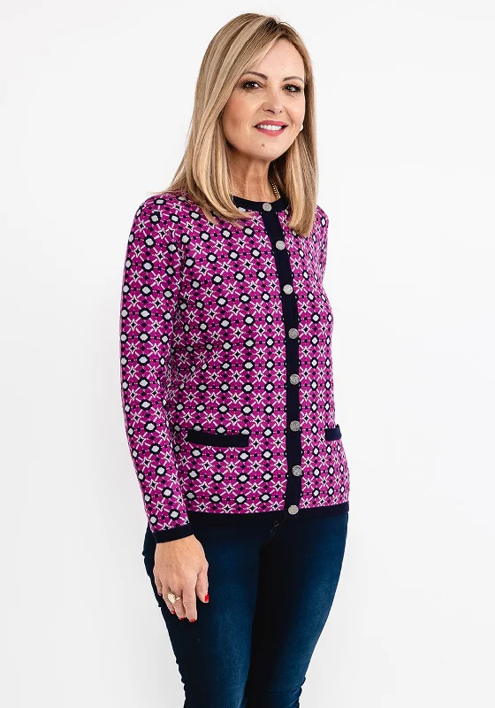 Castle of Ireland Geo Pattern Knit Cardigan, Purple Print Jacquard Patchwork Print Jacquard Patchwork Castle of Ireland Geo Pattern Knit Cardigan, Purple Print Jacquard Patchwork Print Jacquard Patchwork
