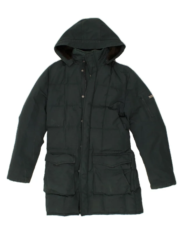 WOOLRICH Womens Loose Fit Hooded Padded Coat UK 14 Medium Green Polyester Lapel Coat Peter Pan Collar Coat Cowl Neck Coat