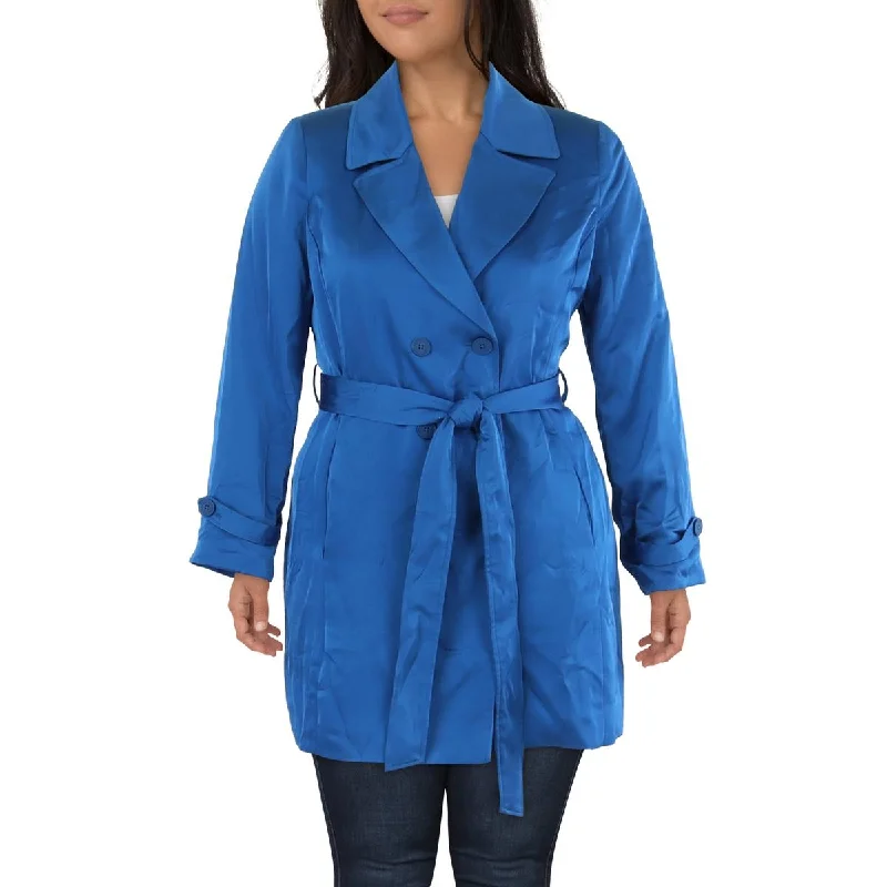 Womens Satin Midi Trench Coat Suede Faux Fur Shearling