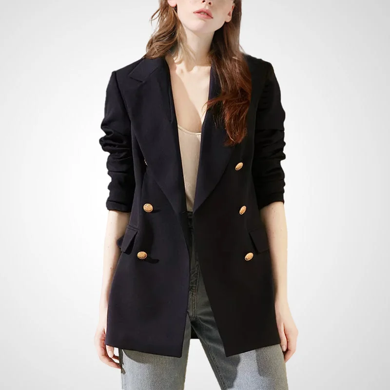 2023 spring new casual small suit light familiar style design sense double-breasted solid color British style suit jacket women's fashion Zippered Front Buttoned Front Snap Front Zippered Front Buttoned Front Snap Front