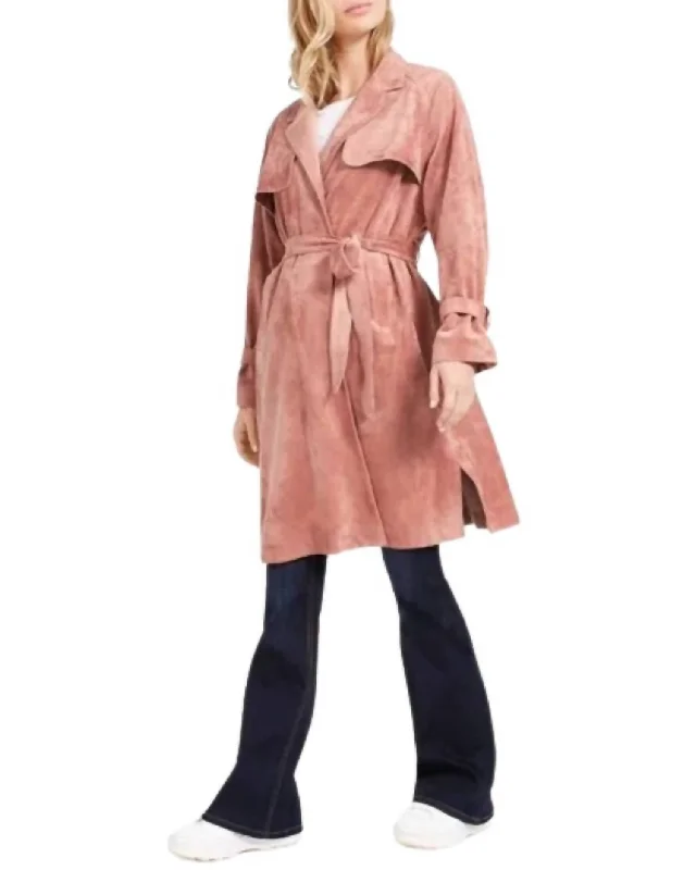 Women's Blush Trench Coat In Pink Boat Neck Jacket Square Neck Jacket One-Shoulder Jacket