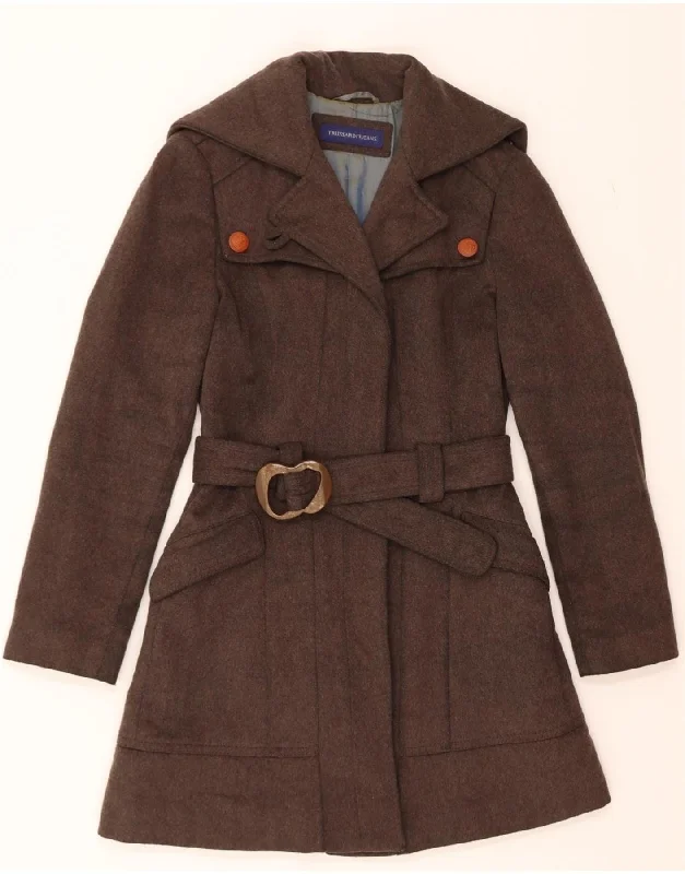 TRUSSARDI Womens Trench Coat IT 44 Medium Brown Wool Denim Leather Suede