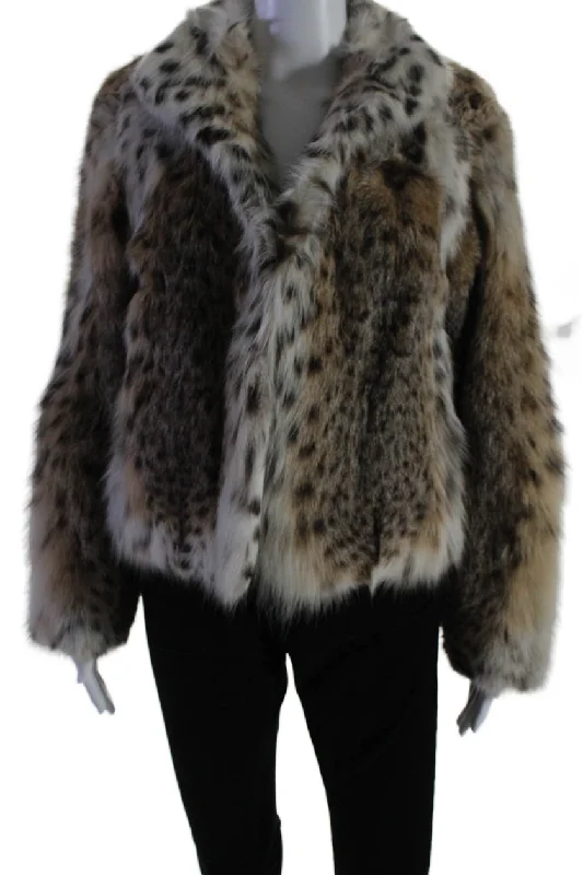 Zandra Rhodes For Pologeorgis Womens Fox Fur Collared Coat Beige Blazer Duffle Coat Pea Coat