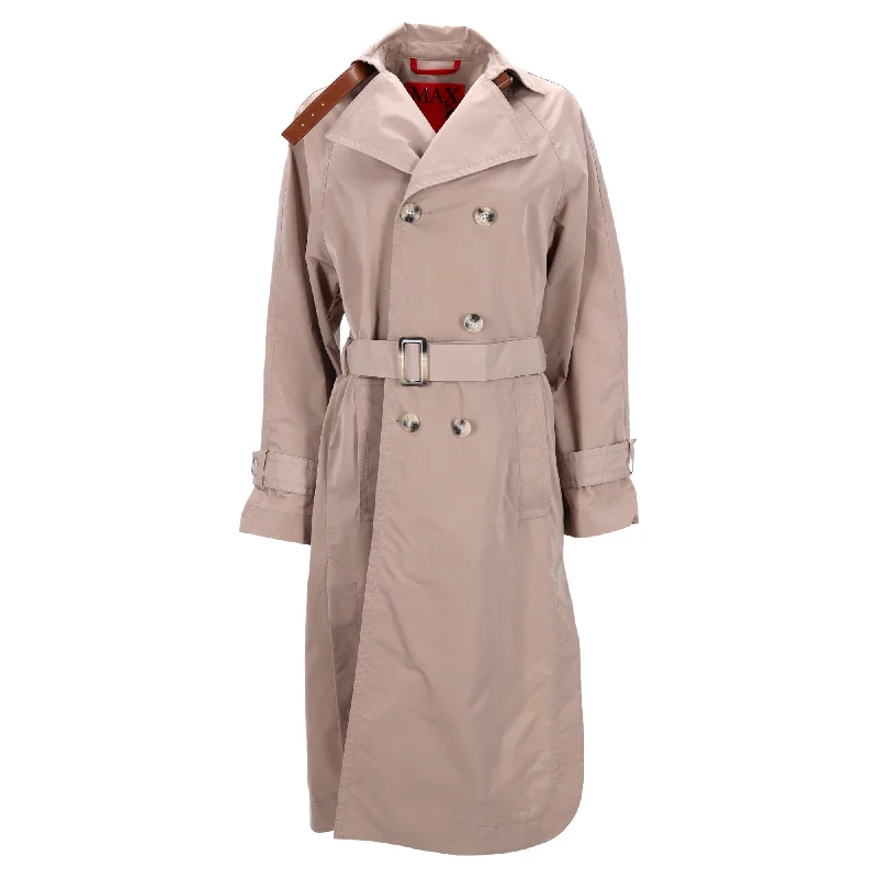 Max & Co Double-Breasted Trench Coat in Beige Polyester Hooded Jacket Zipper Jacket Button Jacket