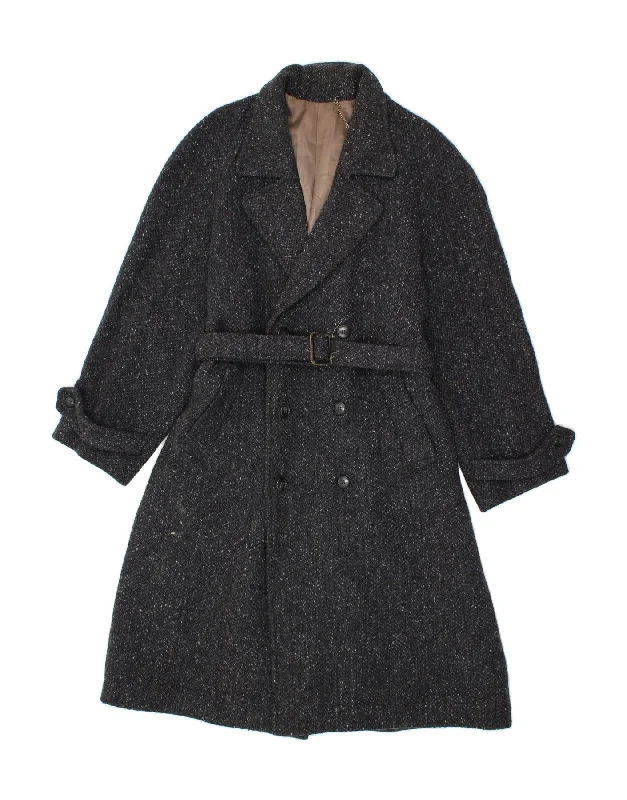 GERRARD Womens Donegal Tweed Double Breasted Coat UK 14 Medium Grey Buttoned Zippered Snapped