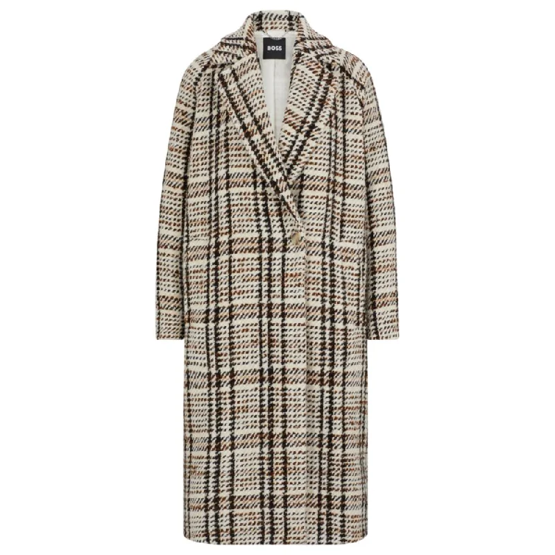 Oversize-fit coat in checked fabric with wool Hooded Caped Scarf