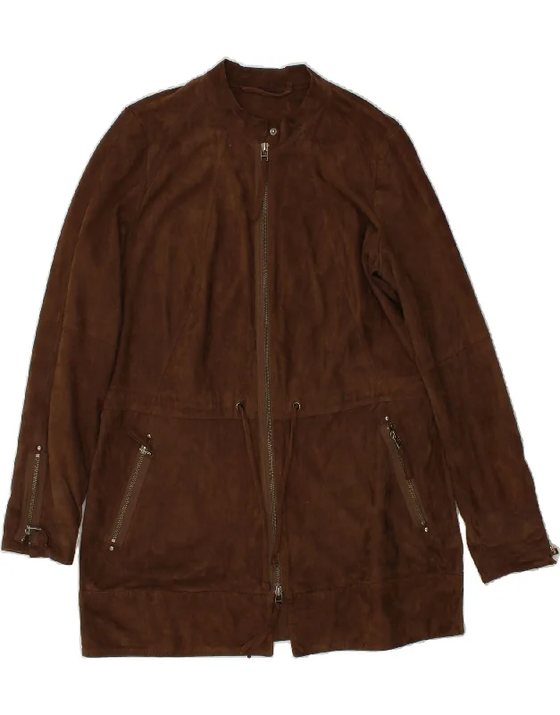 BIBA Womens Leather Coat UK 10 Small Brown Leather Bomber Denim Leather