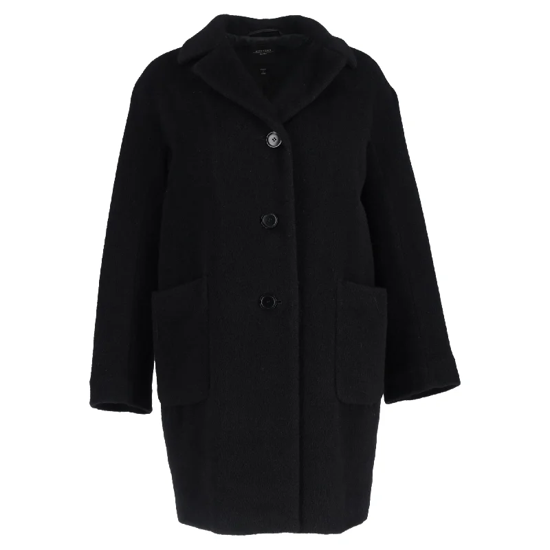 Max Mara Weekend Single-Breasted Coat in Black Wool Quilted Jacket Anorak Windbreaker