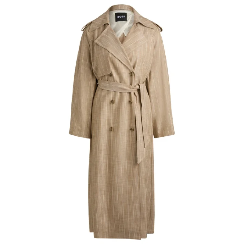 Double-breasted trench coat in pinstripe material empire Basque Peplum