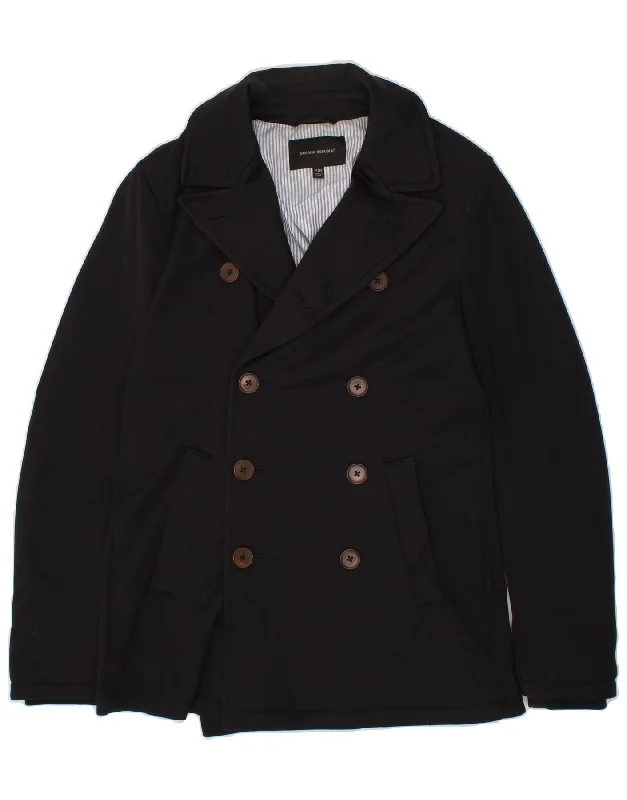 BANANA REPUBLIC Womens Pea Coat UK 14 Medium Navy Blue Polyester Cuffed Rolled Raglan