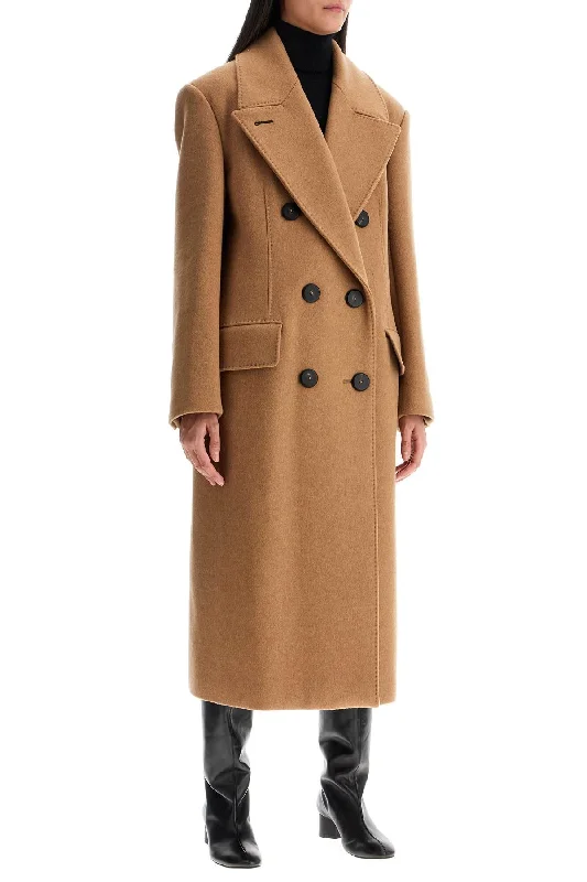 Max Mara Atelier Double-Breasted Cashmere And Camel Coat Rayon Velvet Corduroy