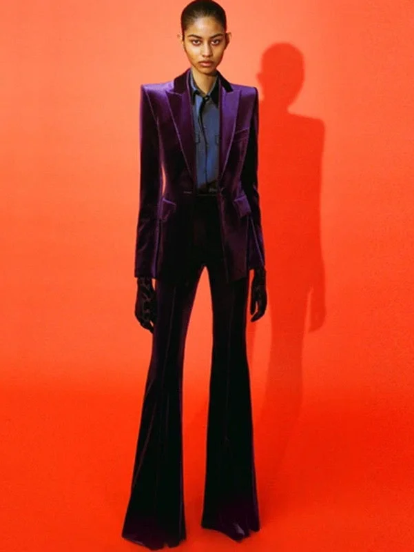 Velvet Blazer Pants Women Set Purple Brown 2023 Autumn Winter New One Button Jacket + Flare Pants Two Piece Office Female Suit Wool Jacket Cashmere Jacket Tweed Jacket Wool Jacket Cashmere Jacket Tweed Jacket Velvet Blazer Pants Women Set Purple Brown 2023 Autumn Winter New One Button Jacket + Flare Pants Two Piece Office Female Suit Wool Jacket Cashmere Jacket Tweed Jacket Wool Jacket Cashmere Jacket Tweed Jacket