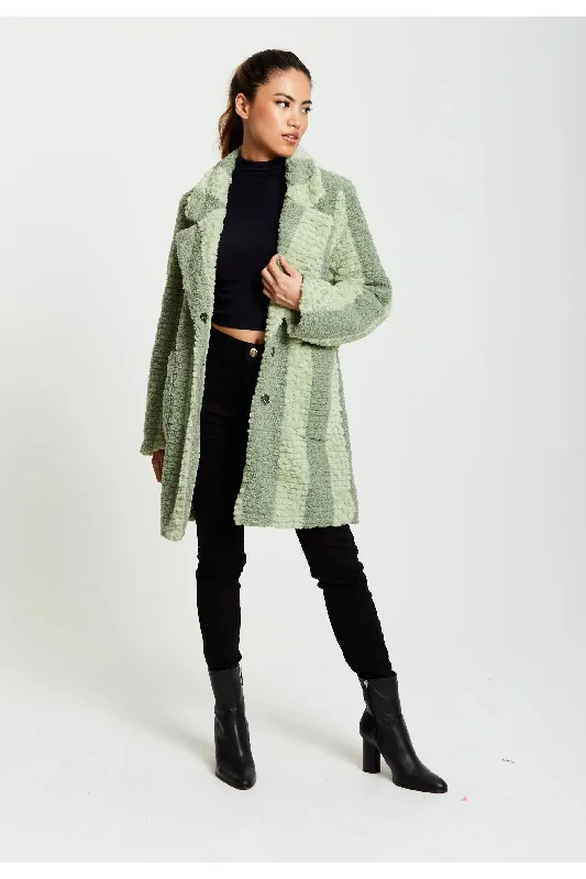 Liquorish Teddy Coat In Stripe Embroidered Appliqued Beaded