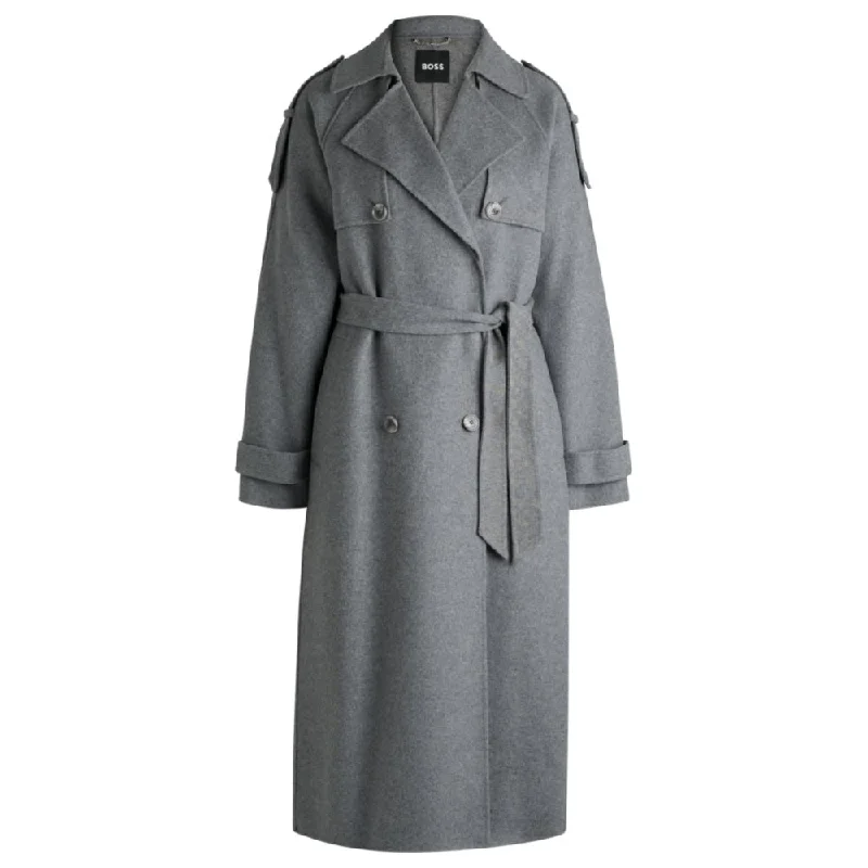 Belted trench coat in a wool blend Solid Print Jacquard