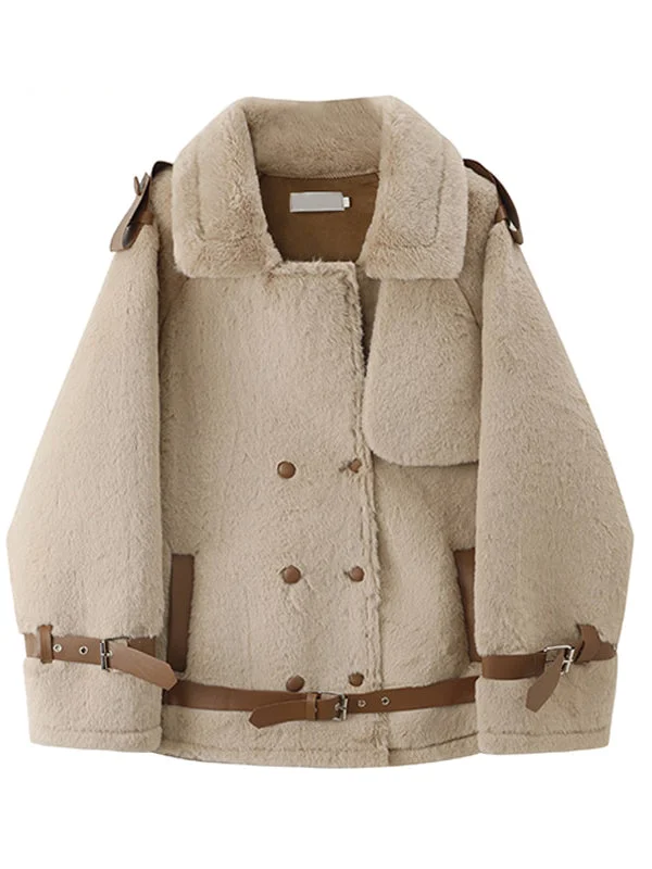 Winter New Woman Chic Overcoat Leather Lambs Wool Fashion Winter Jacket Denim Fabric Leather Fabric Suede Fabric Denim Fabric Leather Fabric Suede Fabric