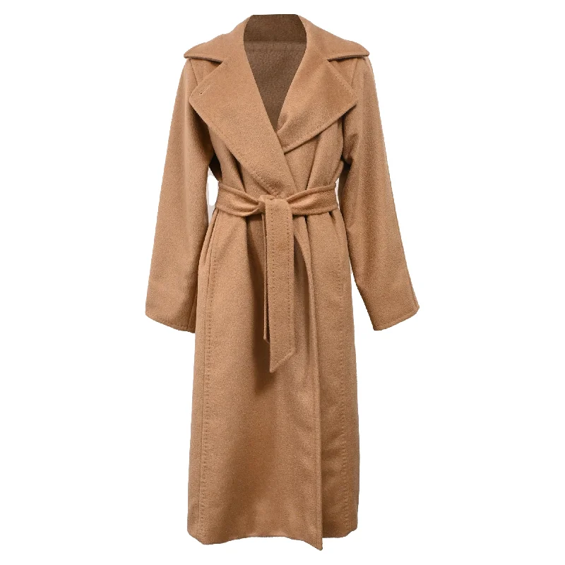 Max Mara Manuela Belted Coat in Brown Camel Hair Houndstooth Jacket Shearling Jacket Fleece Jacket