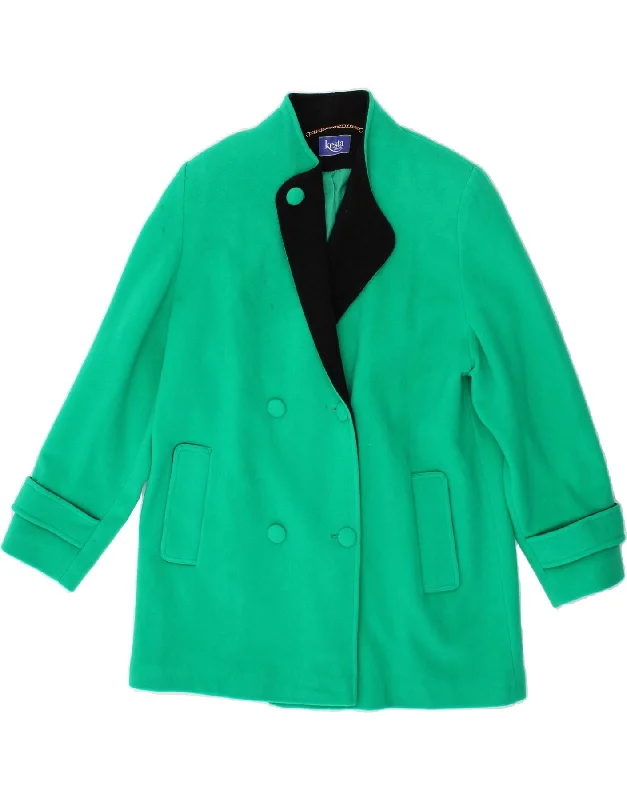 KESTA LONDON Womens Double Breasted Coat UK 14 Large Green Wool Buttoned Toggled Snapped