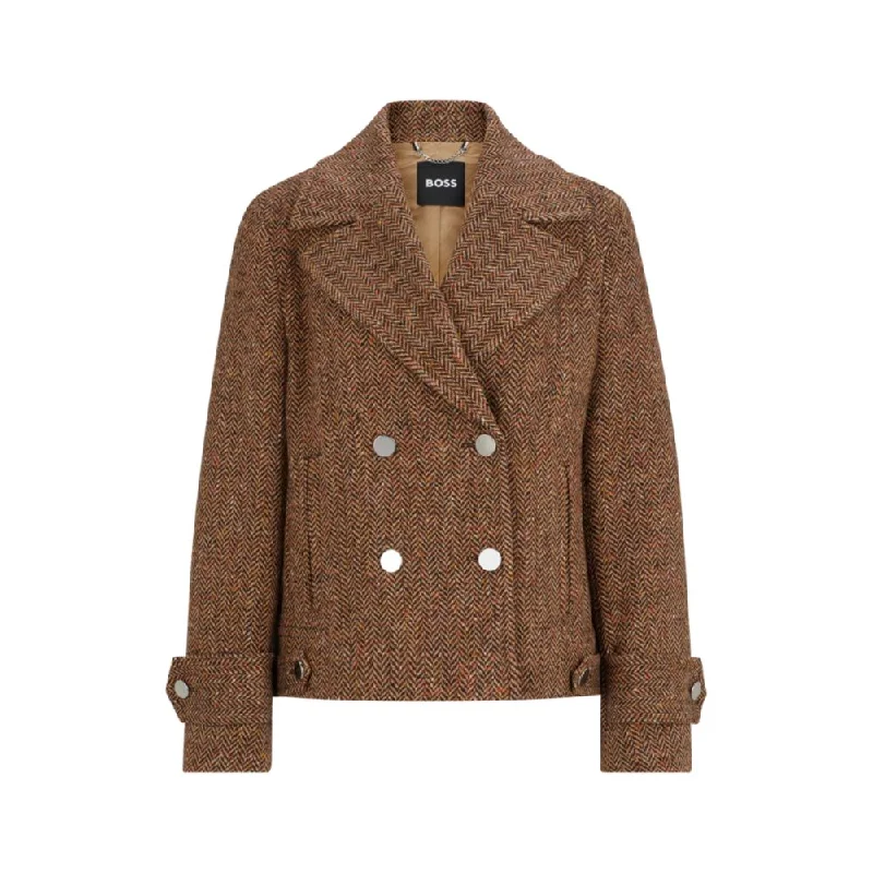 Regular-fit double-breasted coat in herringbone tweed Embroidered Appliqued Beaded