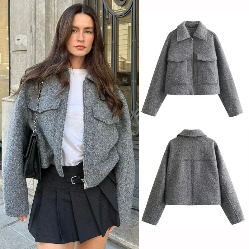 Wholesale The New Women's Bouclé Short Loose Casual Woolen Coat for Autumn and Winter Bodycon Sheath Shift