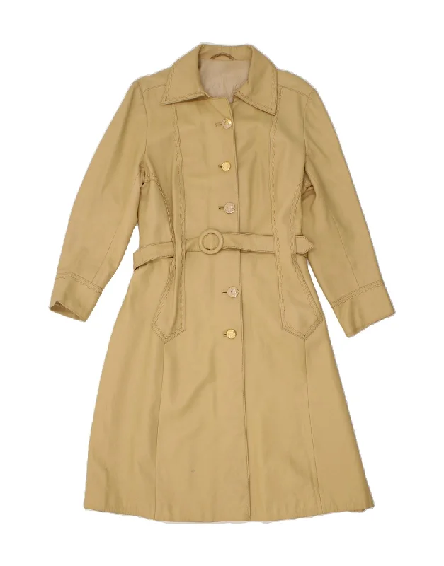 VINTAGE Womens Leather Coat IT 48 XL Beige Suede Jacket Faux Fur Jacket Puffer Jacket