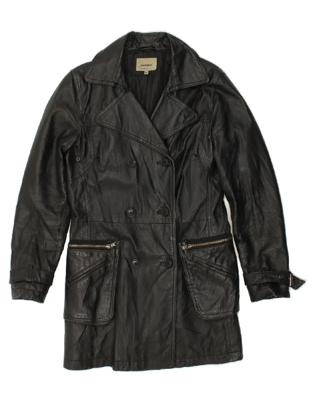 CONBIPEL Womens Leather Coat IT 42 Medium Black Kimono Robe Cloak