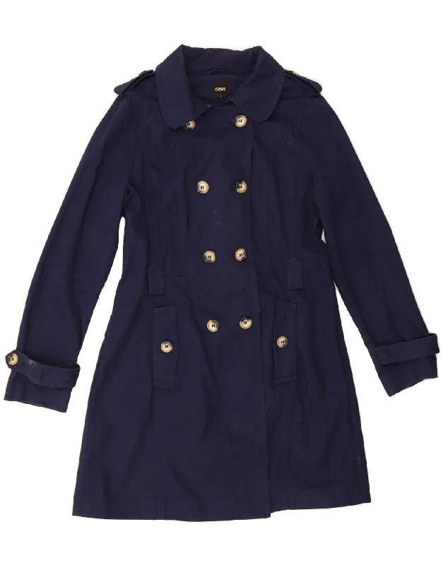 OASIS Womens Trench Coat UK 14 Large Navy Blue Cotton Hook-and-Loop Buckled Tied