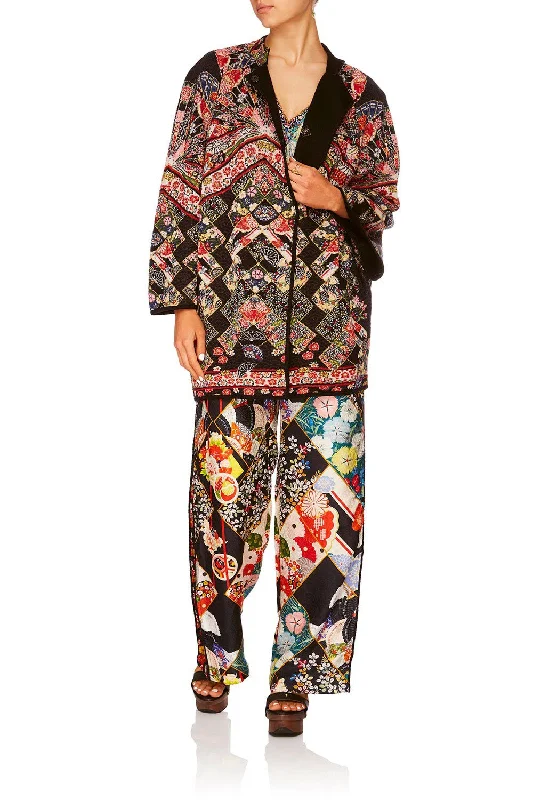 REVERSIBLE KNIT COCOON COAT STAR GIRL Solid Print Jacquard