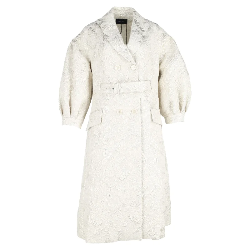 Simone Rocha Jacquard Double-Breasted Puffed Sleeve Trench Coat in White Polyester empire Basque Peplum