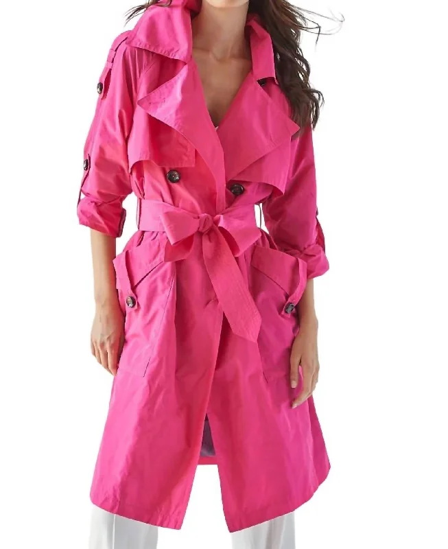 Raphael Trench Coat In Fuchsia Vent Hem Cuff