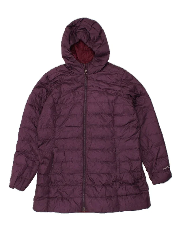 EDDIE BAUER Womens Hooded Padded Coat UK 18 XL Purple Polyester Plaid Tartan Floral