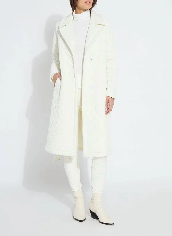 Starla Velvet Coat In Cream Asymmetrical Collar Hooded Zippered