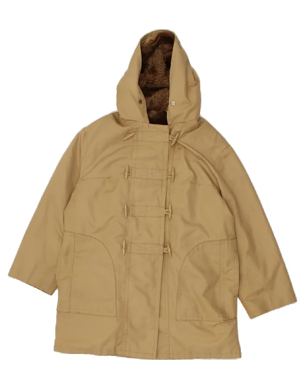 VINTAGE Womens Hooded Duffle Coat UK 18 XL Beige Polyacrylic Raincoat Turtleneck Coat Wrap Coat