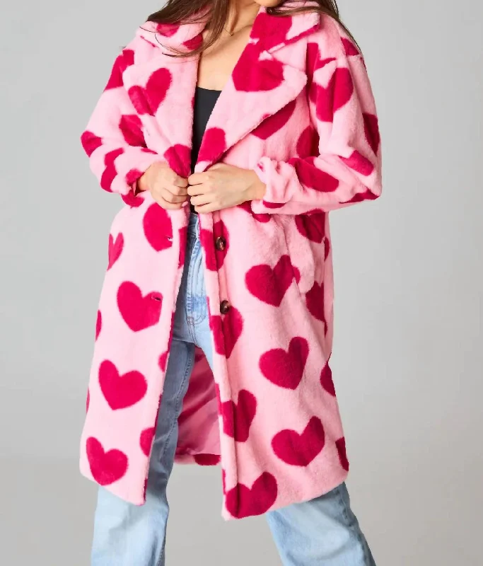 Blinded By Love Fur Coat In Pink Rayon Velvet Corduroy