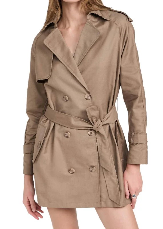 Trencherous Mini Coat In Beige Front Pockets Side Pockets Patch Pockets